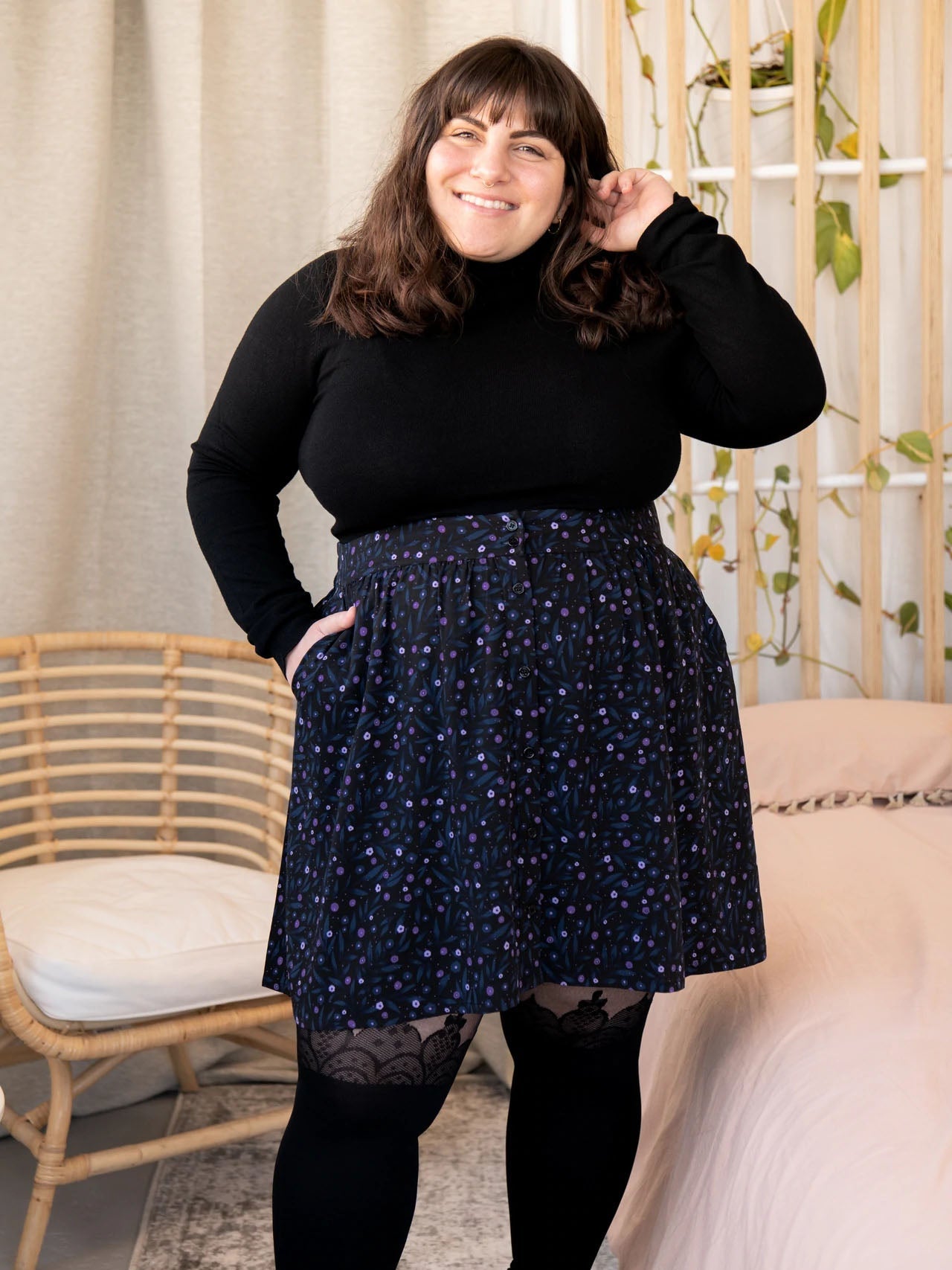Buttoned Front Mini Skirt