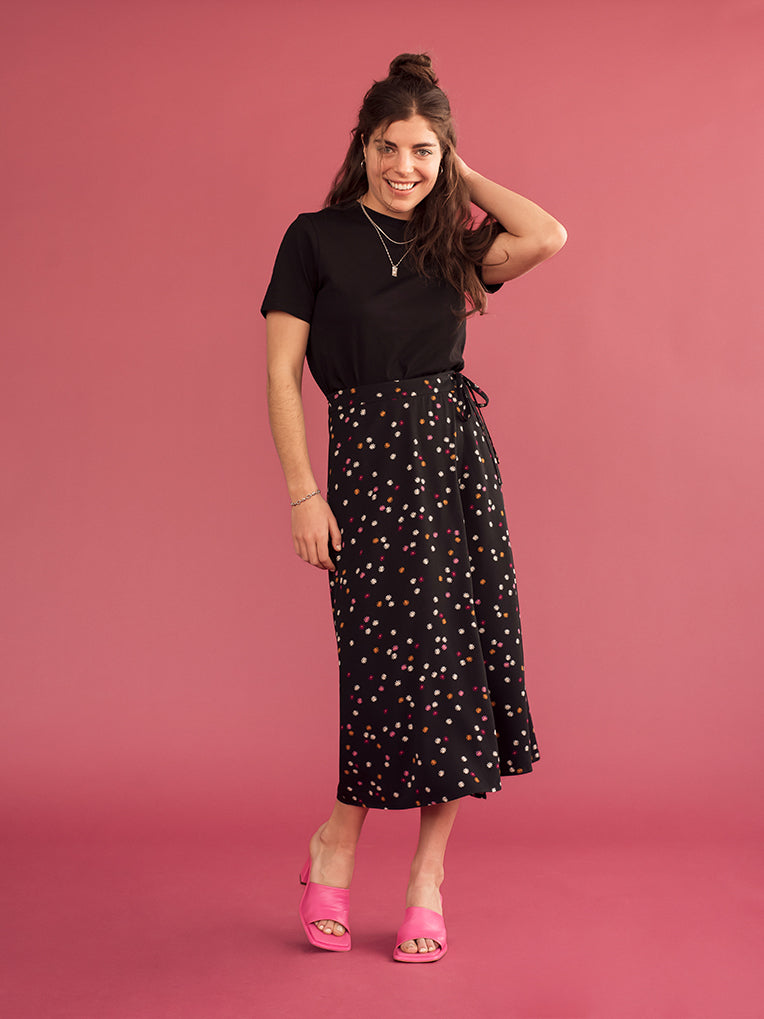 Women's black midi Wrap Skirt