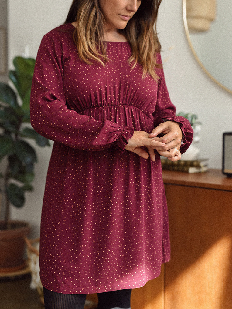 Babydoll Dress Dots Burgundy