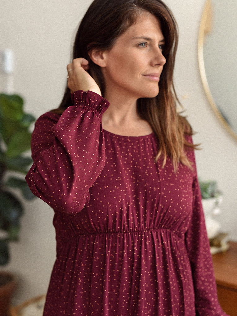 Babydoll Dress Dots Burgundy