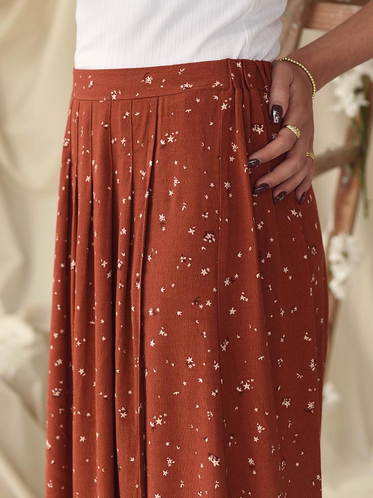 Terracotta Pleated Skirt