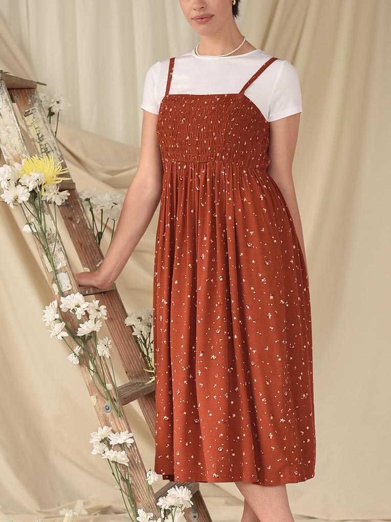 midi terracotta smocked dress