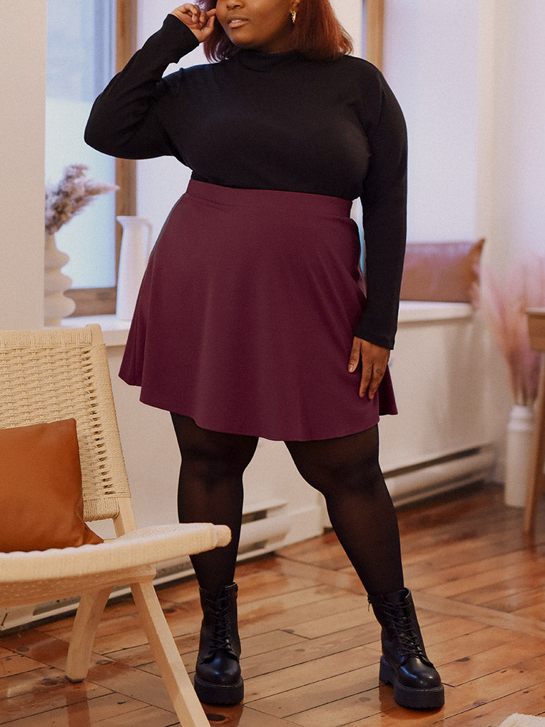 Tory Burgundy Crepe Skater Skirt