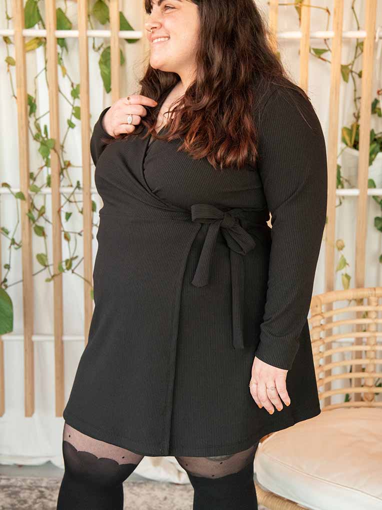Women's black knit wrap dress